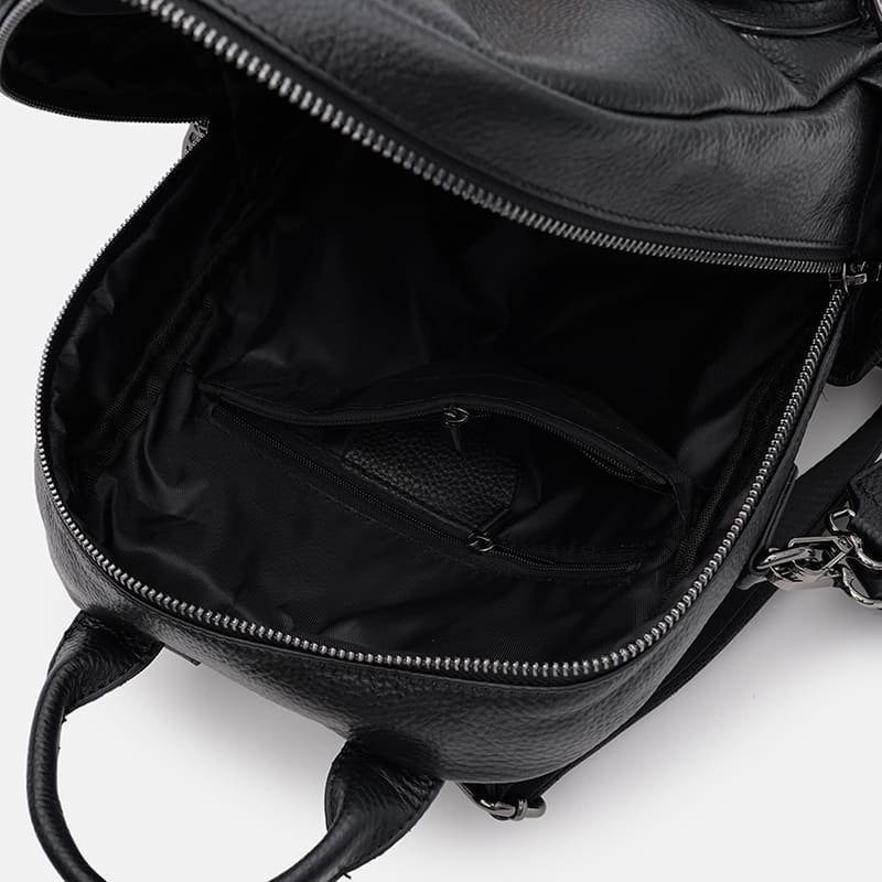 Черный женский рюкзак-сумка среднего размера из натуральной кожи Ricco Grande (59140)