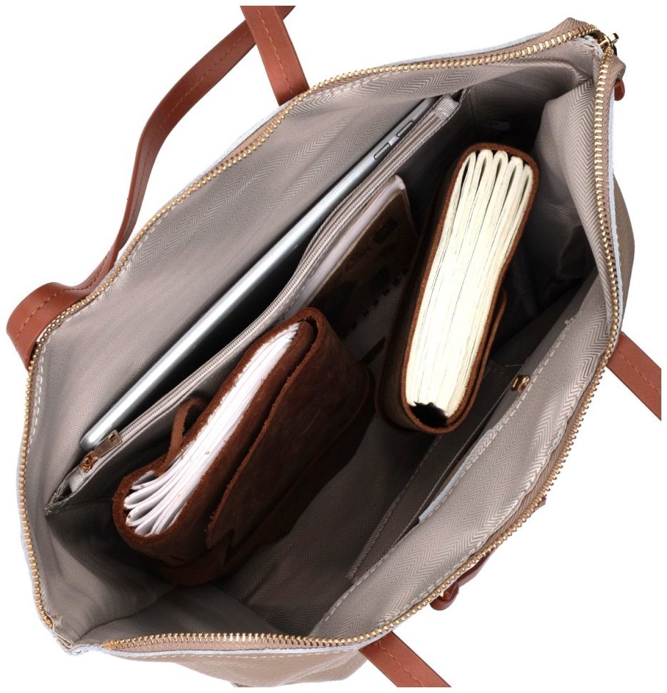 Бежевая женская сумка большого размера из натуральной кожи Vintage 2422304
