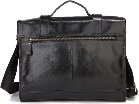 Красивый мужской портфель из натуральной черной кожи с клапаном VINTAGE STYLE (14064)
