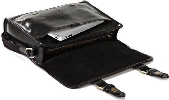 Красивый мужской портфель из натуральной черной кожи с клапаном VINTAGE STYLE (14064)