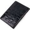 Классическая черная обложка на паспорт из натуральной кожи под крокодила KARYA (2420927) - 2