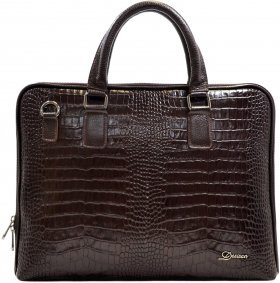 Стильная деловая сумка из натуральной коричневой кожи под крокодила Desisan (3032-19)