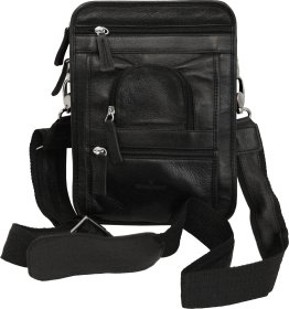 Чоловіча сумка з натуральної шкіри чорного кольору з ремінцем на плече Vip Collection (21101)