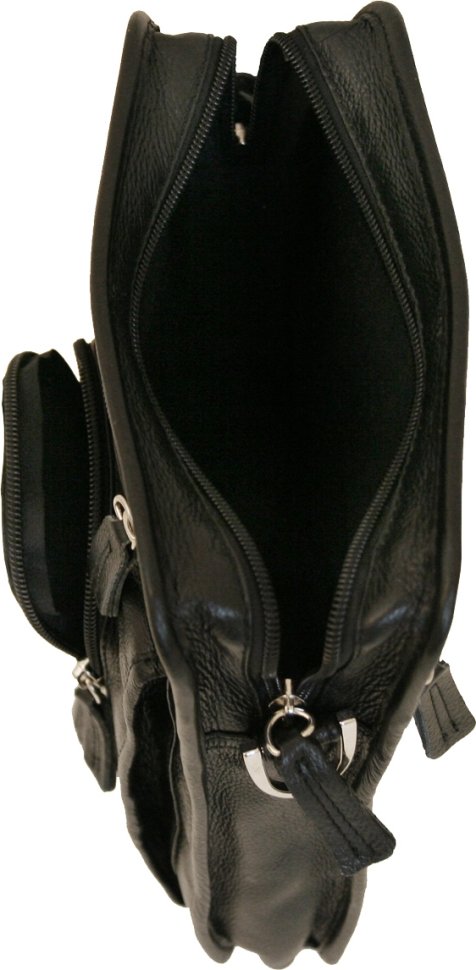 Мужская сумка из натуральной кожи черного цвета с ремешком на плечо Vip Collection (21101)