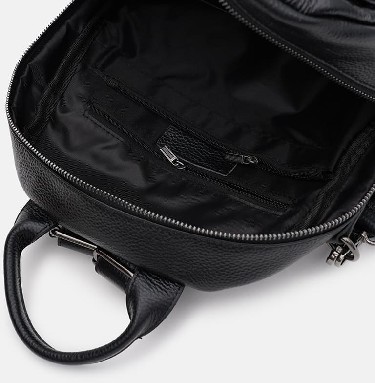 Женский кожаный рюкзак-сумка среднего размера в классическом черном цвете Ricco Grande (59141)