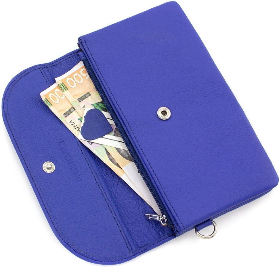 Синий крупный женский кошелек-клатч из зернистой кожи ST Leather (14037)