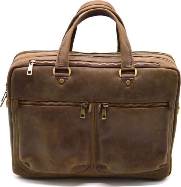 Мужская большая деловая сумка под ноутбук и документы из винтажной кожи TARWA (21747)