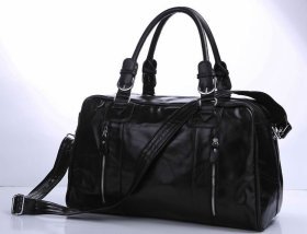 Черная дорожная сумка из натуральной кожи большого размера VINTAGE STYLE (14135)