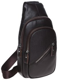 Мужской кожаный вместительный слинг-рюкзак коричневого цвета Borsa Leather 72942