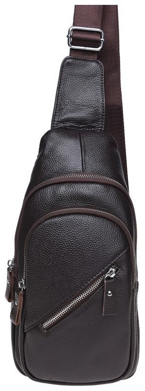 Мужской кожаный вместительный слинг-рюкзак коричневого цвета Borsa Leather 72942