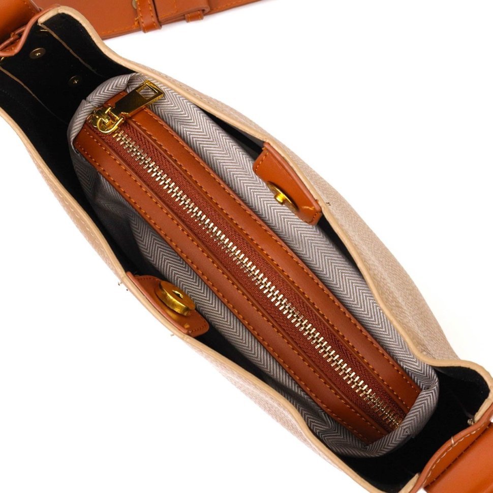Женская сумка через плечо из натуральной кожи в бежево-коричневом окрасе Vintage (2422092)