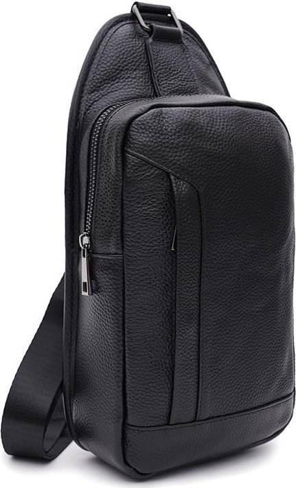 Мужской черный рюкзак-слинг из натуральной кожи флотар Keizer (56042)