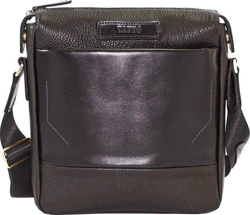 Черная наплечная сумка планшет из двух видов кожи VATTO (11684)