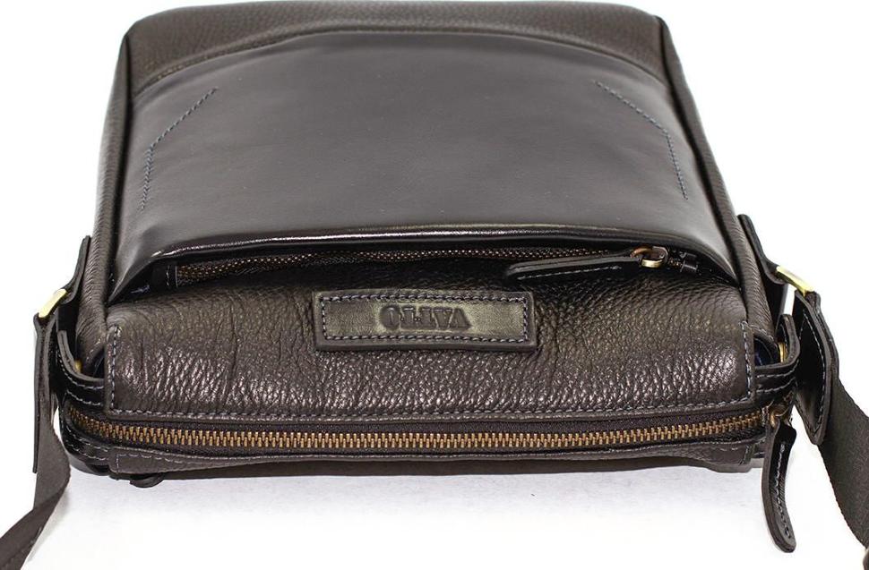 Черная наплечная сумка планшет из двух видов кожи VATTO (11684)