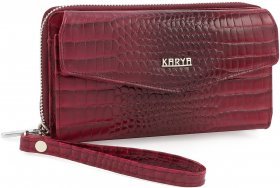 Кожаный кошелек-клатч красного цвета с ремешком на запястье KARYA (12395)