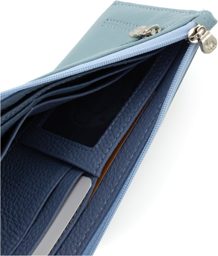 Красивый тонкий женский кошелек из натуральной кожи голубого цвета Marco Coverna 68642