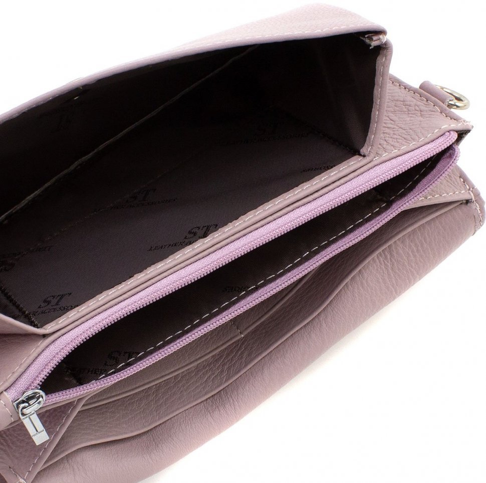 Темно-розовый длинный женский кошелек-клатч из натуральной кожи ST Leather (14036)