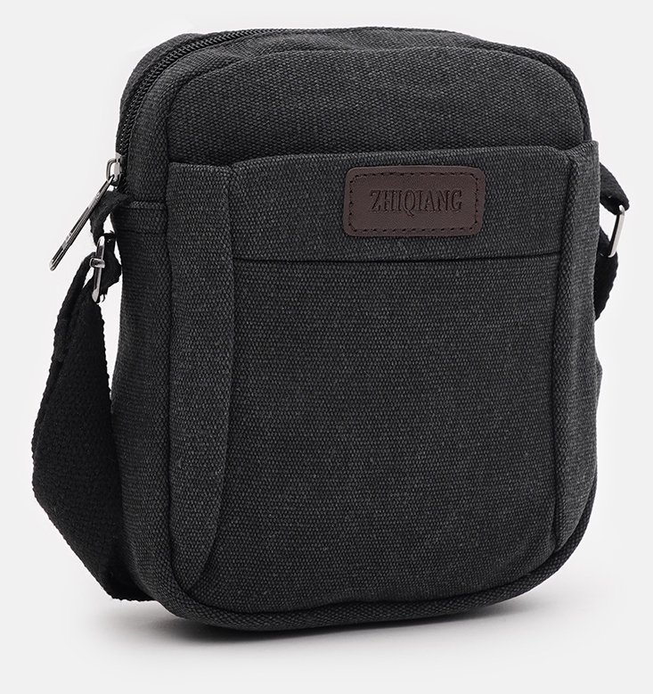 Наплечная маленькая мужская сумка из плотного текстиля черного цвета Monsen 71543