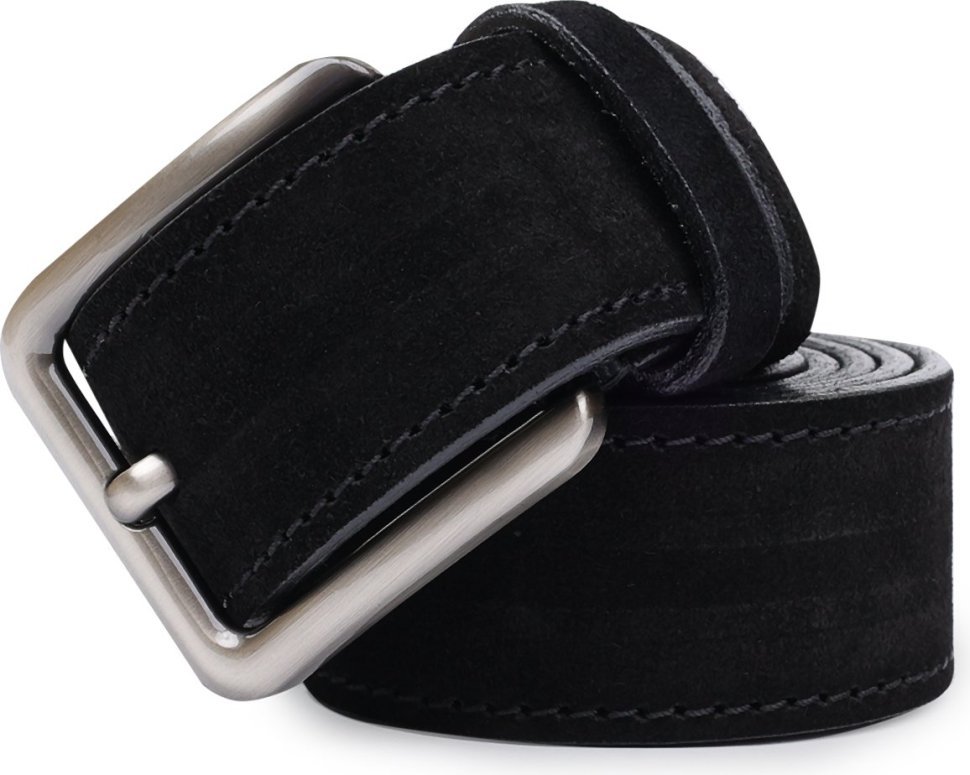 Замшевый мужской ремень черного цвета под брюки или джинсы Vintage (2420738)