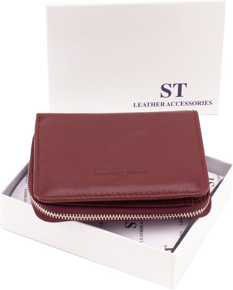 Бордовый женский кошелек из натуральной кожи с вместительной монетницей ST Leather 1767343