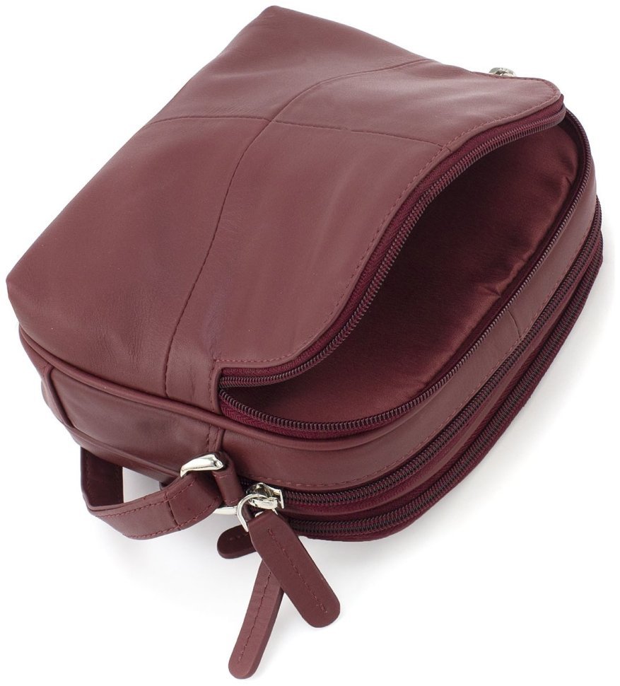 Бордовая женская сумка компактного размера из натуральной кожи на три молнии Visconti Holly 69043