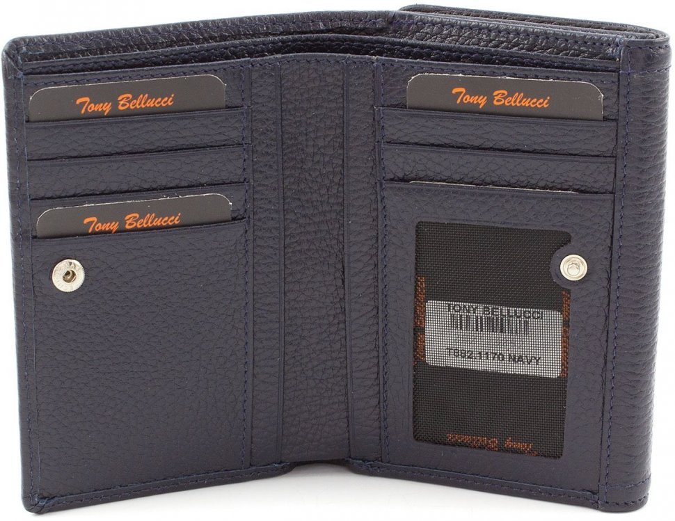 Кожаный кошелек темно-синего цвета из кожи с выраженной фактурой Tony Bellucci (12468)