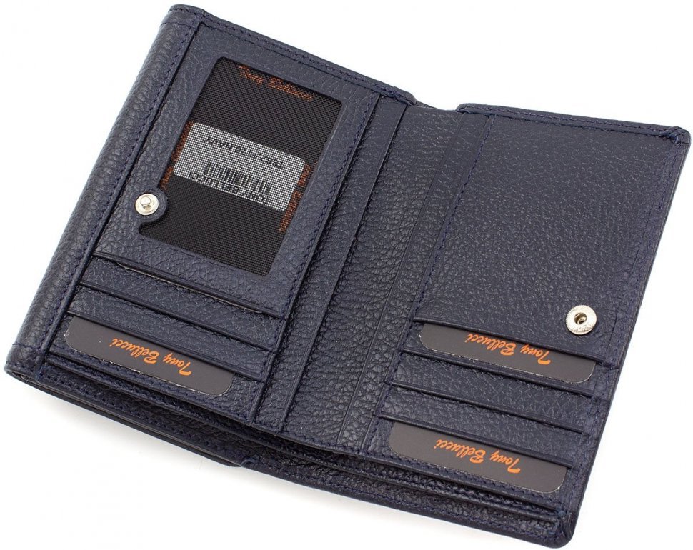 Кожаный кошелек темно-синего цвета из кожи с выраженной фактурой Tony Bellucci (12468)