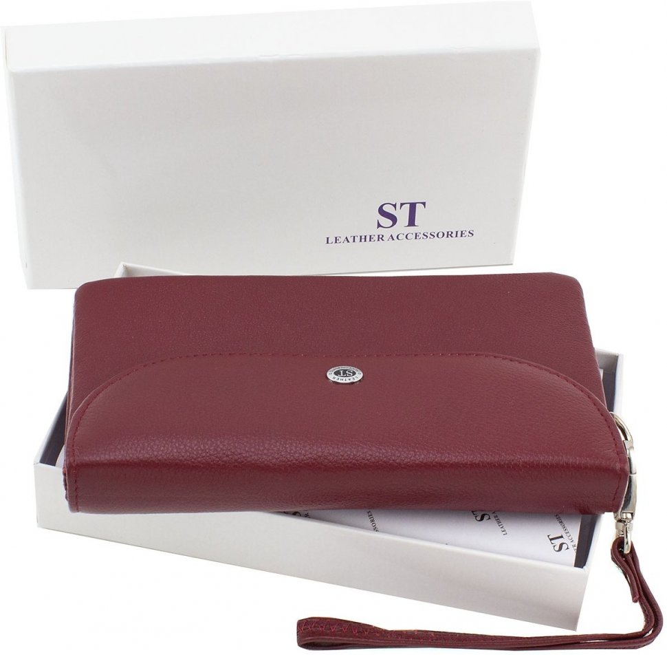 Бордовый женский кошелек-клатч крупного размера из натуральной кожи ST Leather (14035)