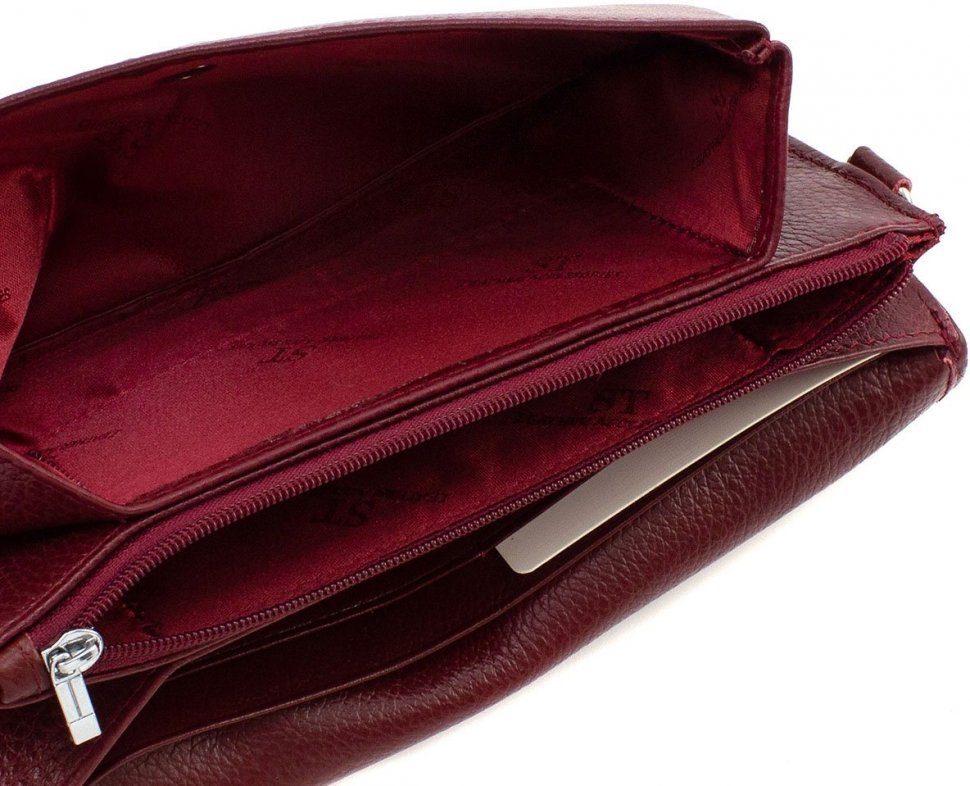 Бордовый женский кошелек-клатч крупного размера из натуральной кожи ST Leather (14035)