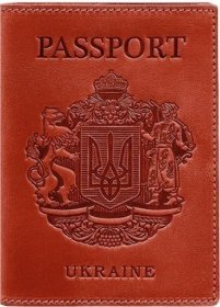 Червона жіноча обкладинка на паспорт із вінтажної шкіри з гербом України - BlankNote (50244)