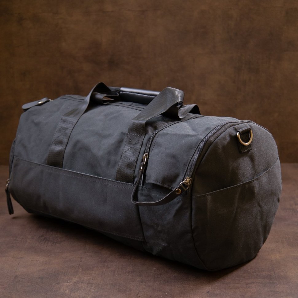 Черная мужская текстильная спортивная сумка с ручками Vintage (20640)