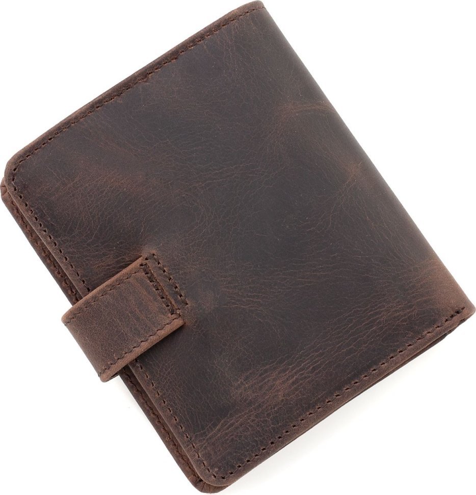 Темно-коричневое компактное мужское портмоне двойного сложения из винтажной кожи KARYA (21751)