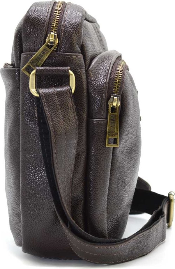 Мужская наплечная сумка небольшого размера из натуральной кожи с мелко-выраженной фактурой TARWA (21681)
