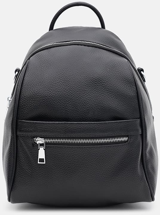 Женский кожаный рюкзак-сумка черного цвета на молнии Ricco Grande (59144)