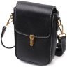 Вертикальная женская сумка из натуральной кожи черного цвета с белой строчкой Vintage 2422308 - 1