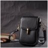 Вертикальная женская сумка из натуральной кожи черного цвета с белой строчкой Vintage 2422308 - 7
