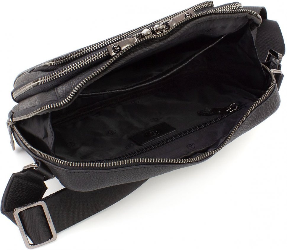Горизонтальная сумка на плечо из натуральной черной кожи H.T Leather (19463)