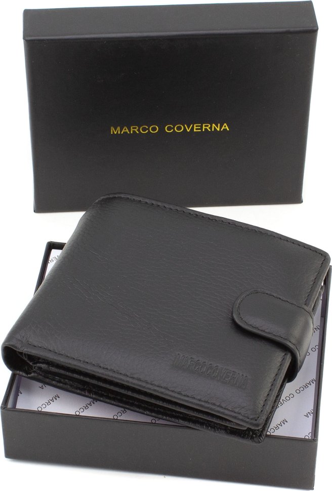 Мужское кожаное портмоне высокого качества в черном цвете под много дисконтных карт Marco Coverna (21585)