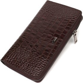 Мужской качественный кожаный клатч коричневого цвета с тиснением под крокодила BOND 2422028