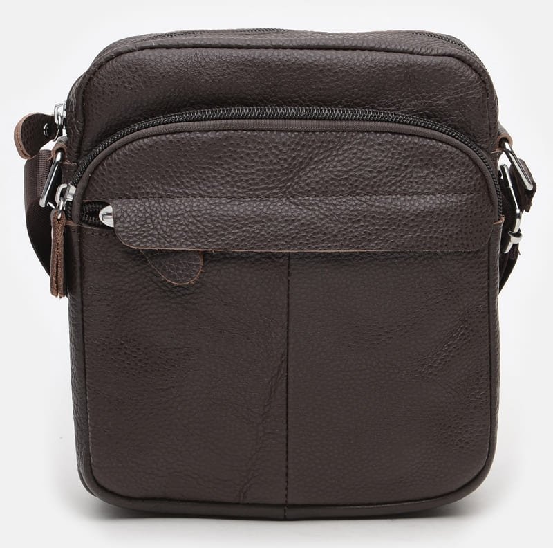 Солидная мужская плечевая сумка из фактурной кожи в коричневом цвете Borsa Leather (19377)
