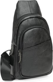 Повседневный мужской слинг-рюкзак из натуральной кожи черного цвета Keizer (21418)
