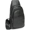 Повседневный мужской слинг-рюкзак из натуральной кожи черного цвета Keizer (21418) - 1
