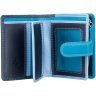 Маленький синий женский кошелек из высококачественной кожи с хлястиком на кнопке Visconti Bali 68845 - 3
