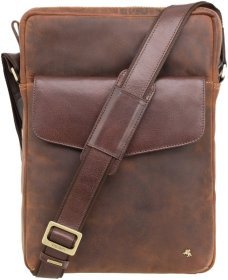 Вертикальна чоловіча сумка для ноутбука із вінтажної шкіри світло-коричневого кольору Visconti Vesper 69145