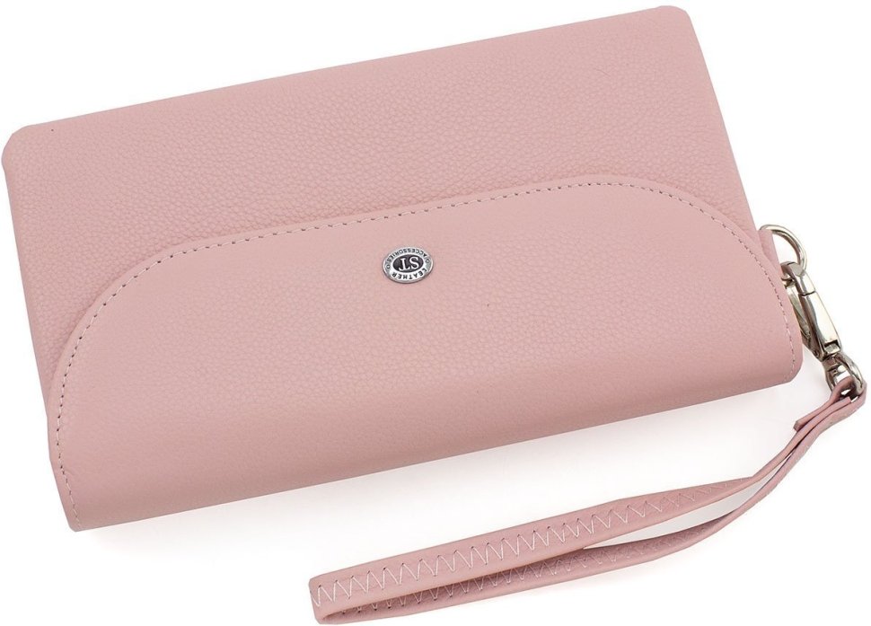 Женский кожаный кошелек-клатч большого размера в светло-розовом цвете ST Leather (14033)