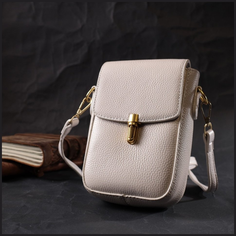 Белая кожаная женская сумка вертикального формата на плечо Vintage 2422309