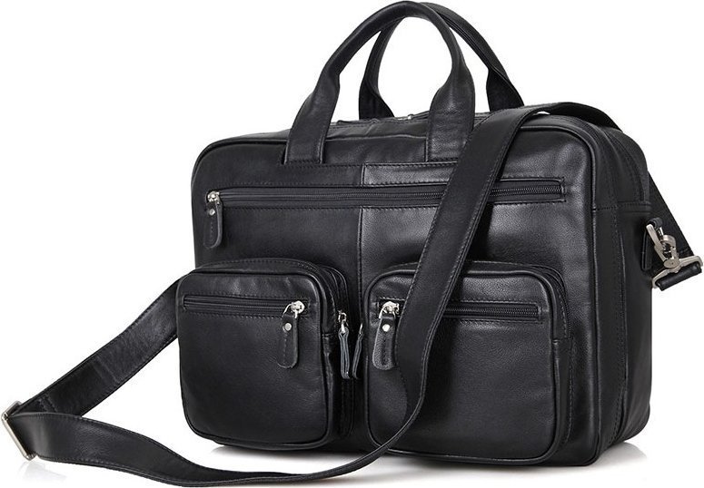 Вместительная деловая кожаная сумка черного цвета VINTAGE STYLE (14419)