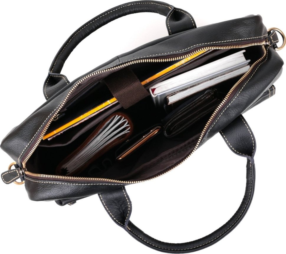 Шкіряна чоловіча сумка для ноутбука чорного кольору VINTAGE STYLE (14662)