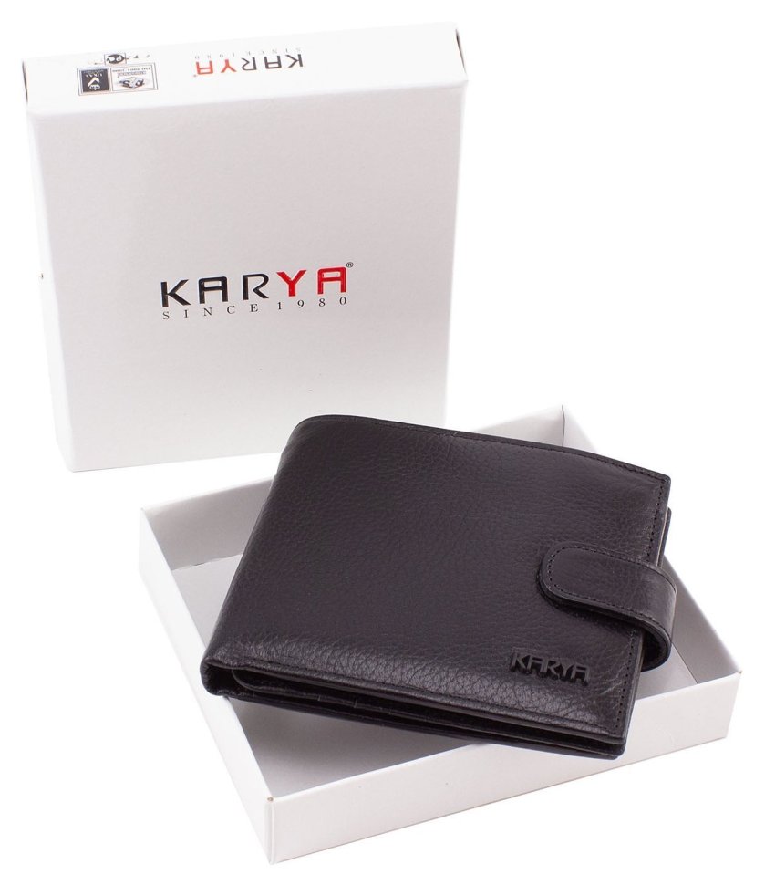 Солидное мужское портмоне черного цвета из натуральной кожи KARYA (0965-45)