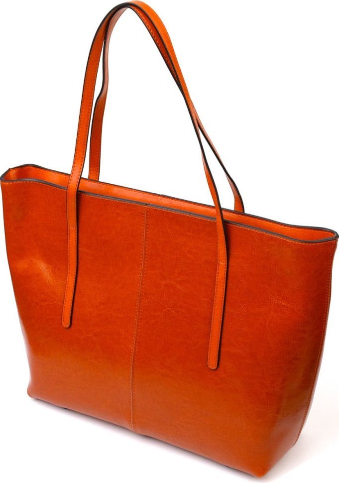 Стильная женская сумка-шоппер из натуральной кожи рыжего цвета Vintage (2422096)